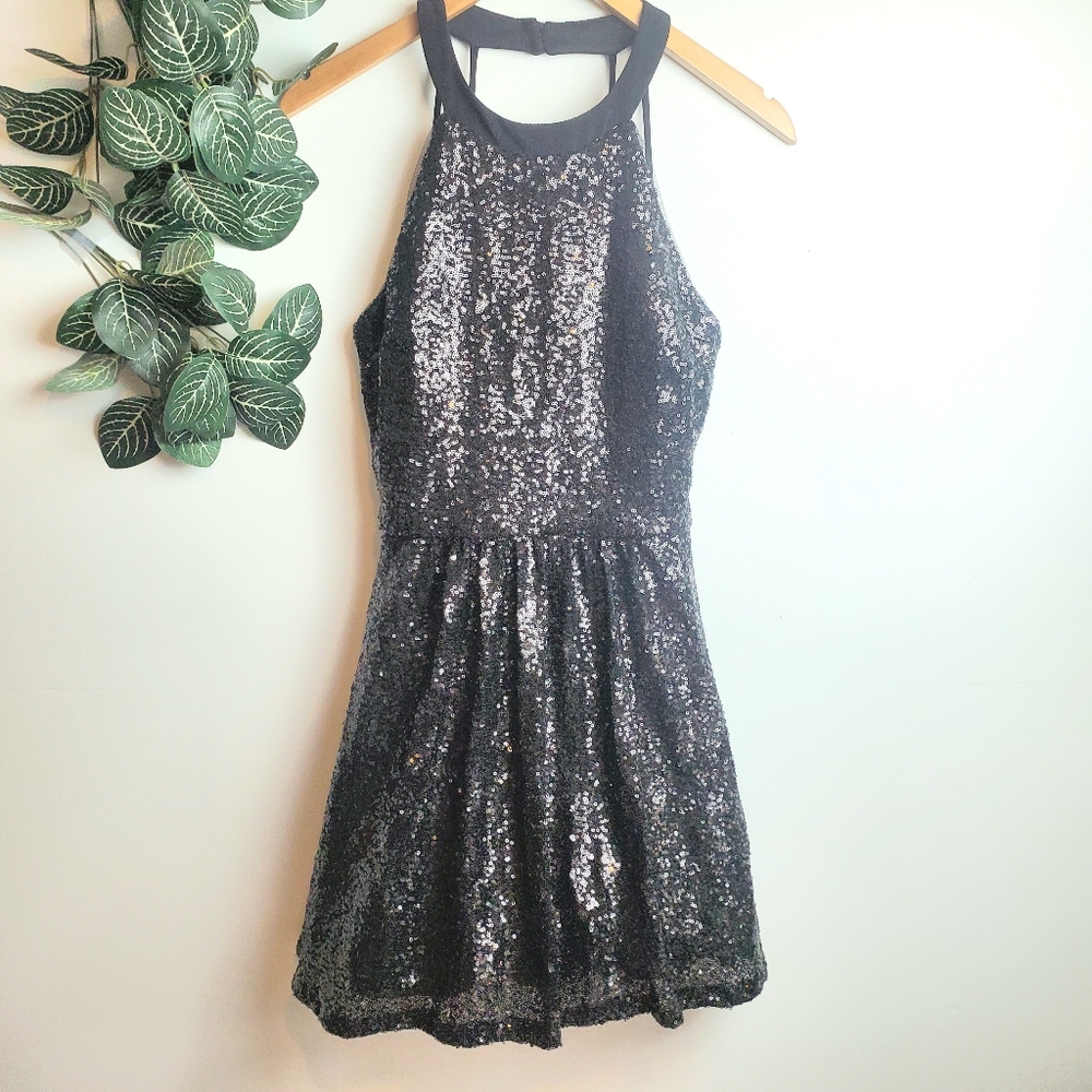 B Darlin Black Sequin Short Formal Dress Size 9/10